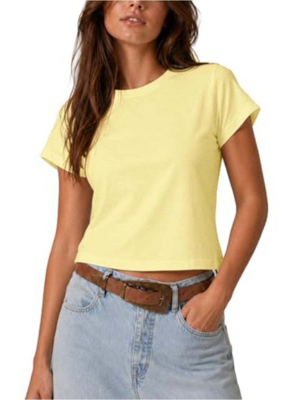 Women's Cotton Spandex Crop Top Crew Neck Short Sleeve Fitted Tee